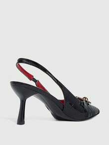 CUCCOO BIZCHIC Women's Pointed Toe Stiletto Heel Backless Pumps With Sexy Metal Buckle, Red Lining Spring Shoes - Black - View 3