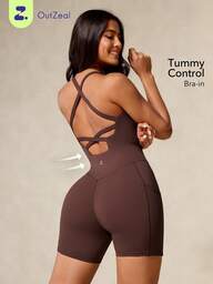 OutZeal Macacão Esportivo Feminino, Conjunto de Ciclismo e Academia, Controle de Barriga, Absorção de Suor, Design Sem Costas, Bodysuit