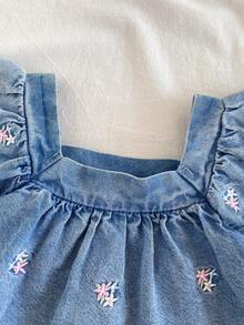 Vintaside Kids 女婴牛仔套装 - 荷叶边碎花衬衫搭配宽松牛仔裤，休闲时尚，适合春秋季日常穿着、拍照、派对等场合，秋季新品上市 - 淺色水洗藍 - 查看 6