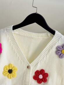 Franclia Women's Long Sleeve V-Neck Cardigan With 3D Flower Decoration Fall Winter Cloth For Women - Apricot - View 3