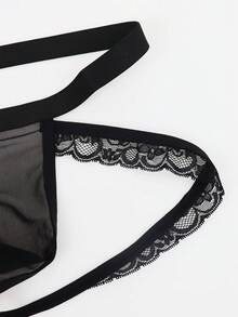 DrisQ 1 Stück schwarze Spitzenborte Mesh atmungsaktive Mitteltaille Tanga Slips, sexy und verlockend für Herren