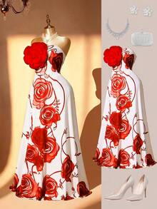 Rometta 大码女士优雅碎花裹身裙，适合派对和宴会场合 - 彩色 - 查看 1