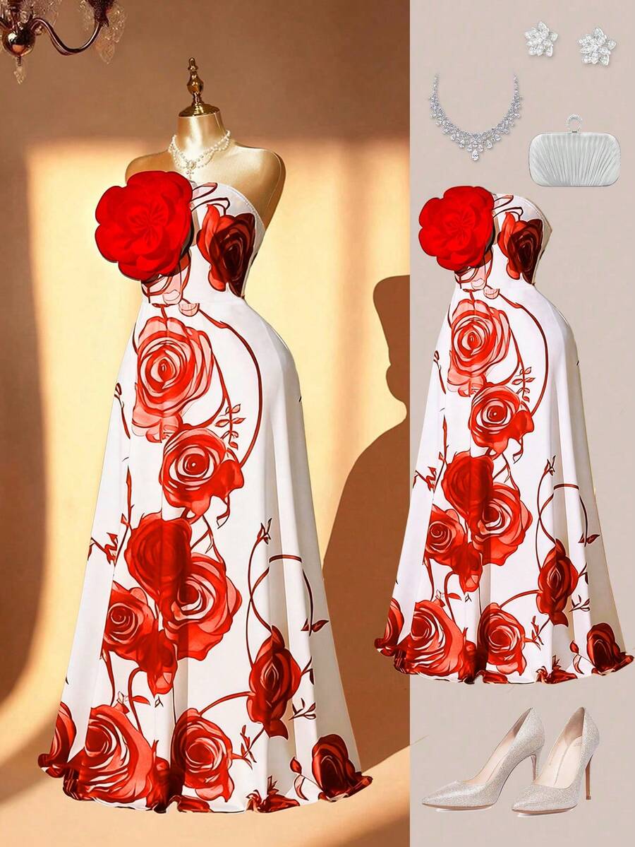 Rometta 大码女士优雅碎花裹身裙，适合派对和宴会场合 - 彩色 - 查看 1