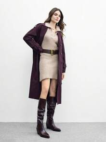 CUCCOO BIZCHIC 女士时尚百搭通勤褶皱中筒靴 - 棕色 - 查看 2