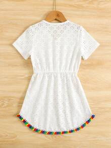 Young Girl White Dress With Floral Lace Trim - White - View 2