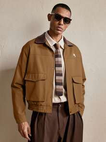 SWAVVY 男士梭织休闲宽松拼接开襟夹克 - 棕色 - 查看 6
