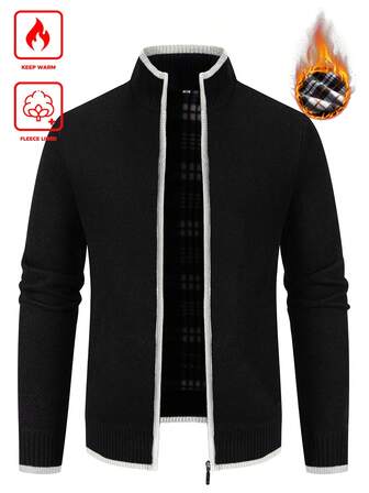  Manfinity Mode Men Black With Thermal Lined Drawstring Hooded Thermal Lined Zipper Cardigan Going Out Chunky Cardigan Casual Dark Black Cardigan, For Husband, Boyfriend Gifts, For Fall Winter Men's Autumn/Winter Thermal Lined Hooded Cardigan, Fashionable Men Knitted Cardigan Top Jumper For Men Knit Wear Men Knitted Cardigan For Men Cashmere Men S Clothing It Is Great For Couples And Makes An Excellent Gift Idea For Boyfriends Or Husbands