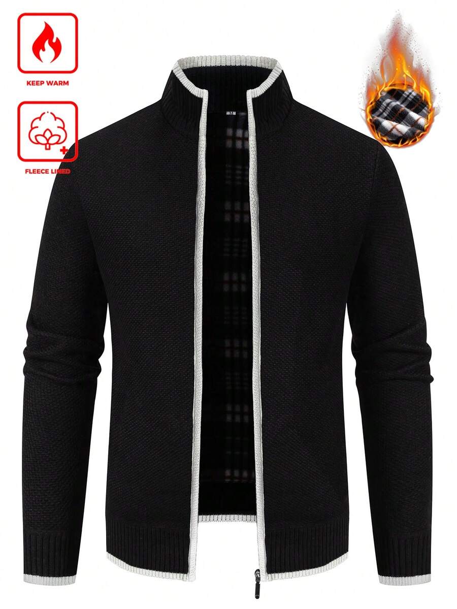 Manfinity Mode 男士黑色带抽绳连帽保暖拉链开衫，休闲厚实，适合外出穿着，是送给丈夫、男友的理想礼物。这款男士秋冬保暖连帽开衫时尚有型，是送给男士的绝佳选择，尤其适合情侣穿着。它也是送给男友或丈夫的完美礼物。 - 黑色 - 查看 1