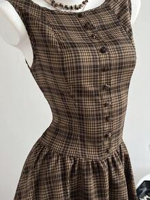 SHEIN Unity 女士无袖格子低腰褶皱拼接迷你连衣裙 - 彩色 - 查看 3