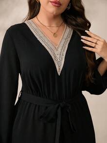 EMERY ROSE Casual Comfortable V-Neck Long Sleeve Jumpsuit - Black - View 5
