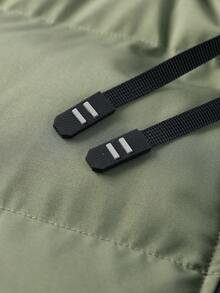 Manfinity Homme 宽松男士拉链抽绳连帽羽绒服 - 綠色 - 查看 4