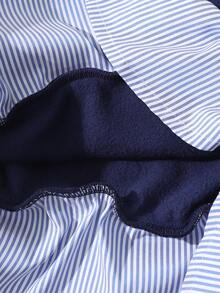 SHEIN 少女休闲简约学院风蓝白条纹领撞色罗纹二合一卫衣，适合外出、通勤、上学和散步。 - 藏蓝色 - 查看 3