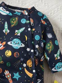 新生儿针织圆领长袖连脚裤，彩色夜光星星印花，休闲时尚连体家居服，秋冬季 - 彩色 - 查看 5