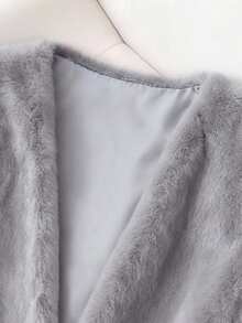 Franclia 女士复古V领短款人造毛皮背心外套，秋季 - 淺灰色 - 查看 4