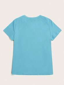 Áo thun tay ngắn cổ chữ V in hình chuồn chuồn xanh - Màu xanh lam - Xem 2