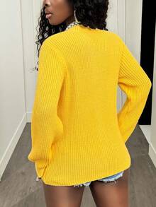 BamGleam Damen Langarm Strickjacke, einfarbig gelb, Knopfverschluss, retro-lässiger schicker minimalistischer Street-Style, Winter für Damen