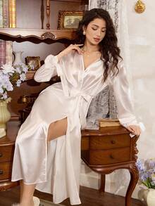 Côtesoire Bata con mangas de farol, puños con lazo y cinturón - Blanco - Ver 7