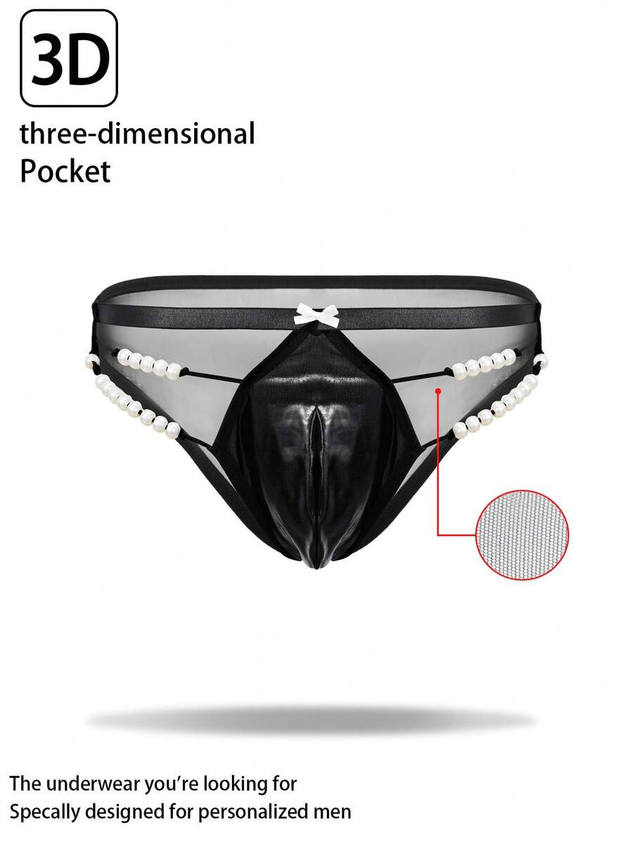 DrisQ 男士领结珍珠装饰3D口袋性感内裤 - 黑色 - 查看 1