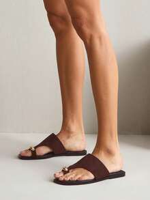 SHUZIA 女士户外平底凉鞋趾环套脚露趾拖鞋