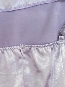 Franclia 女士优雅缎面珍珠吊带连衣裙，闪亮面料，A字廓形，适合通勤、派对和各种活动。 - 淡紫色 - 查看 4