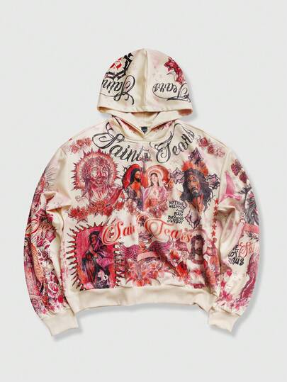 Street Life Sudadera con capucha con estampado gráfico de calle para hombre, otoño/invierno