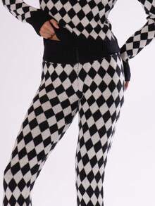 MUSERA Thick Ribbed Zip Through Waistband Argyle Cross Fitted Knit Leggings Only Autumn Fall Winter Ski Vacation  Lounge Holidays  Spring - Multicolor - View 7