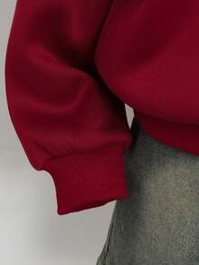 SHEIN Tween Girl Casual Minimalist Zip-Up Raglan Sweatshirt, Autumn/Winter - Red - View 5