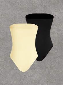 SHEIN EZwear 2件套纯色无肩带塑身连体衣无缝丁字裤女士收腹瘦身连体衣 - 彩色 - 查看 2
