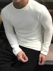 DAZY Men's White Textured Fabric Basic T-Shirt, Spring - White - View 2