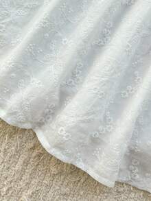 SHEIN 1pc Young Girls' Round Neck Ribbon Trim Long Sleeve Casual Elegant White French Style Mini Dress, Suitable For Spring/Autumn Everyday Wear Or Travel - White - View 6