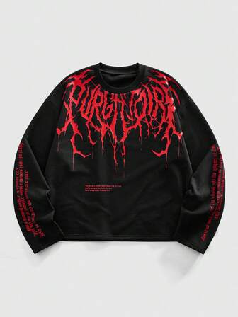 Goth Sudadera de manga larga con estampado de lema gótico para hombres