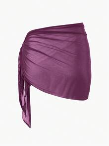 Swim Basics Women's Summer Beach Cover-Up Sarong Skirt With Tie Side Purple Skirt Women Silk Skirt Women's Beach Bikinis Summer 2026 New Year Beach For Women - Purple - View 2