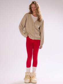 MUSERA V Neck Button Down Fluffy Knit Cardigan Winter Ski Vacation Lounge Holidays - Cream - View 5