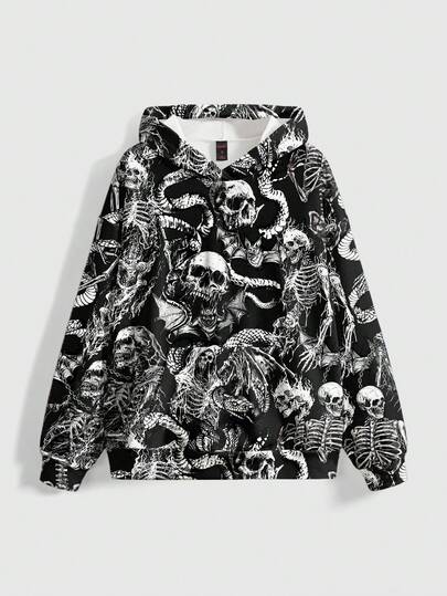 Goth Sudadera con capucha con bolsillo con calavera oscura, estilo gótico, misteriosamente oscura, talla grande