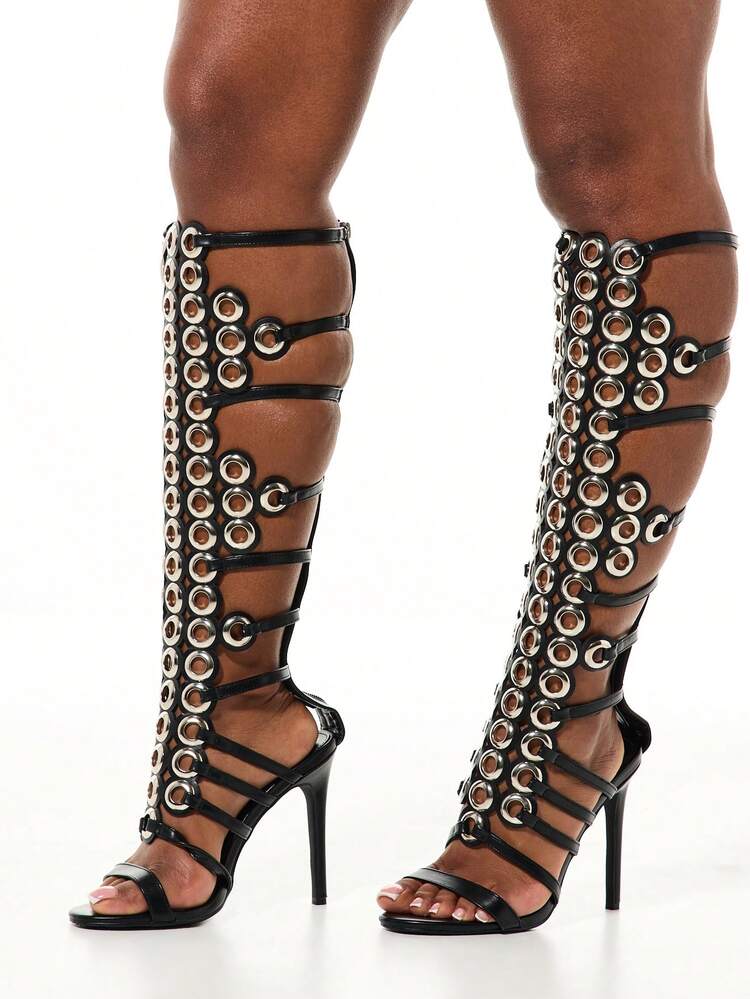 High Heel Gladiator Sandals With Grommet Straps