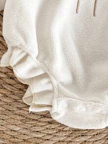 2件套新生儿柔软毛绒连体衣套装，秋冬季，可爱爱心和英文刺绣，长袖连体衣带帽子 - 杏色 - 查看 6