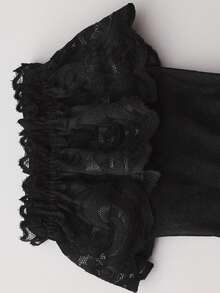 SHEIN BAE Plus Size Women Contrast Lace Sexy Lingerie Set (1 Pair Stockings) - Black - View 3