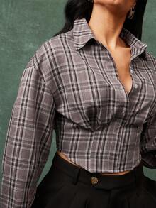 Vixey Camisa con cuello puntiagudo, abotonada, mangas farol y bajo asimétrico - Marrón - Ver 4