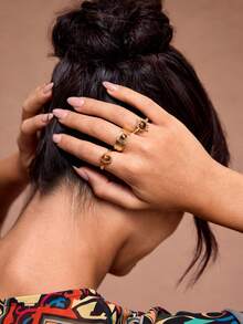 JIAN  LASALA 1 Set mit 3 Stücke Vintage Goldsonnenblumen- & Khaki-farbenen offenen Ringen, einzigartiges minimalistisches Designaccessoire-Set - Ringset - Übersicht 2