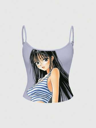 Camiseta sin mangas vintage y retro con gráfico de chica anime sexy para mujeres