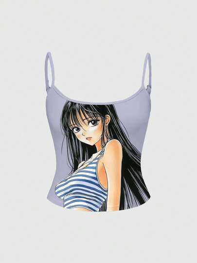 Camiseta sin mangas vintage y retro con gráfico de chica anime sexy para mujeres