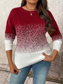 SHEIN 女士秋冬新款渐变色修身圆领套头毛衣，日常通勤皆宜。 - 酒紅色 - 查看 7