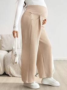SHEIN Autumn And Winter Maternity Solid Color Adjustable Waist Pocket Wide Leg Casual Pants