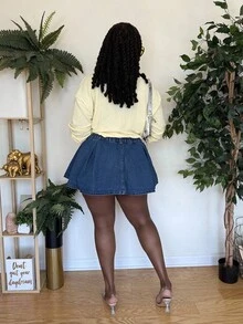 Truni SHEINLUNE Damen Hemd mit Strickmanschetten in Große Größen, Old Money-Stil, Sommeroutfit für Frauen, 90er-Jahre-Kleidung, Outfits für den Frühlingsurlaub, Ibiza-Passform, Strandoutfits für Frauen/ Sommer Boho Old Money Sommeroutfits für Frauen Frühlingsurlaub Rave-Outfits Festival Frühlingsurlaub-Outfits - Gelb - Übersicht 2