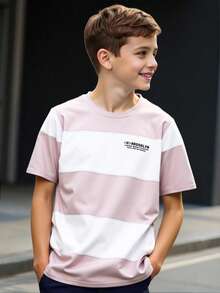 SHEIN 青少年男童/青少年男孩休闲日常舒适印花圆领短袖针织T恤