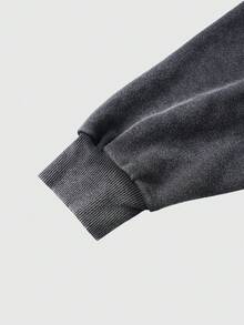 ROMWE MEN Men's Casual Letter Embossed Sweatshirt, Autumn - Black - View 3