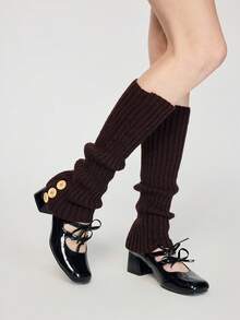 ROMWE Grunge Punk 1 par de calentadores de piernas extra largos de 90 cm de punto con rayas verticales de color negro sólido para mujer, para todas las estaciones - Color café - Ver 2