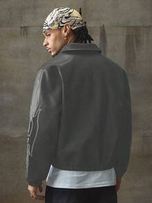 AXEPEAK 男士大码时尚刺绣夹克，秋季款 - 灰色 - 查看 7