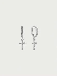 Glisma Cubic Zirconia Cross Drop Earrings - Silver - View 5