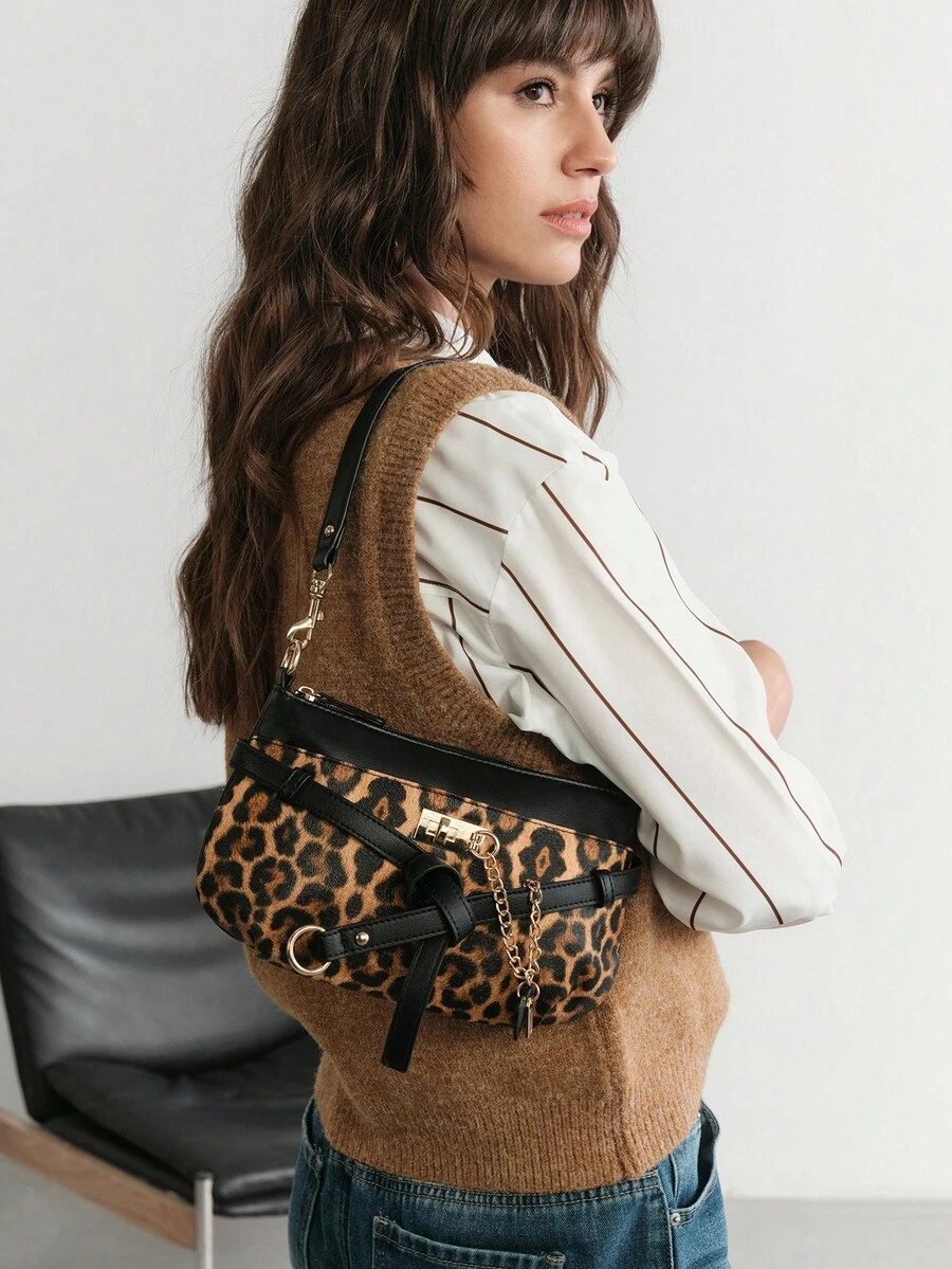 SHECARRY Ladies' Fashionable Leopard Print PU Leather Shoulder Bag, Versatile For Daily Use - leopard print - View 1